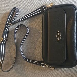 kate spade Rosie Black Pebbled Leather Crossbody Bag with Stripe Removable Strap